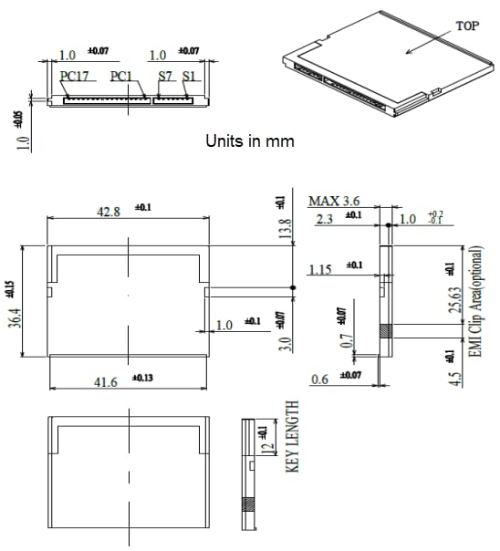 Mechanical Drawing - Exascend SI3 Industrial CFast Cards